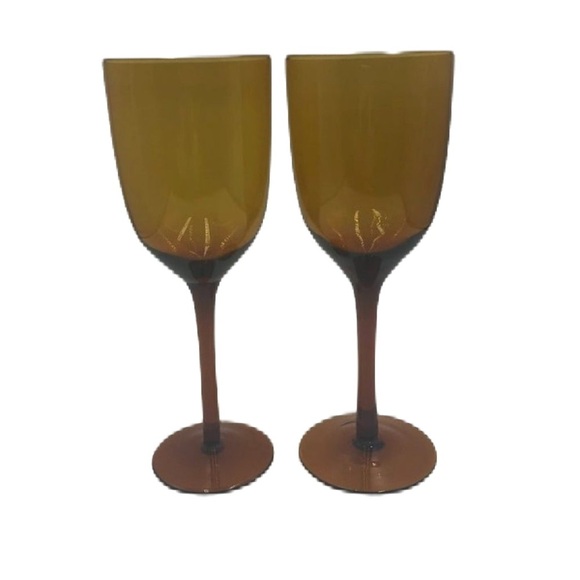 Set of 2 Amber Glass Wine Glasses With Stem Stemware Barware Drinkware - Picture 1 of 13